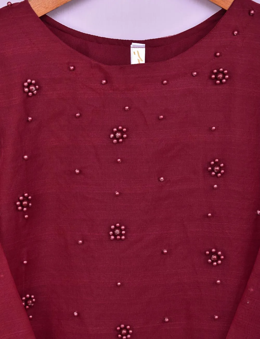 Organza Stitched Kurti - Organza Pearls (T20-042F-Maroon)