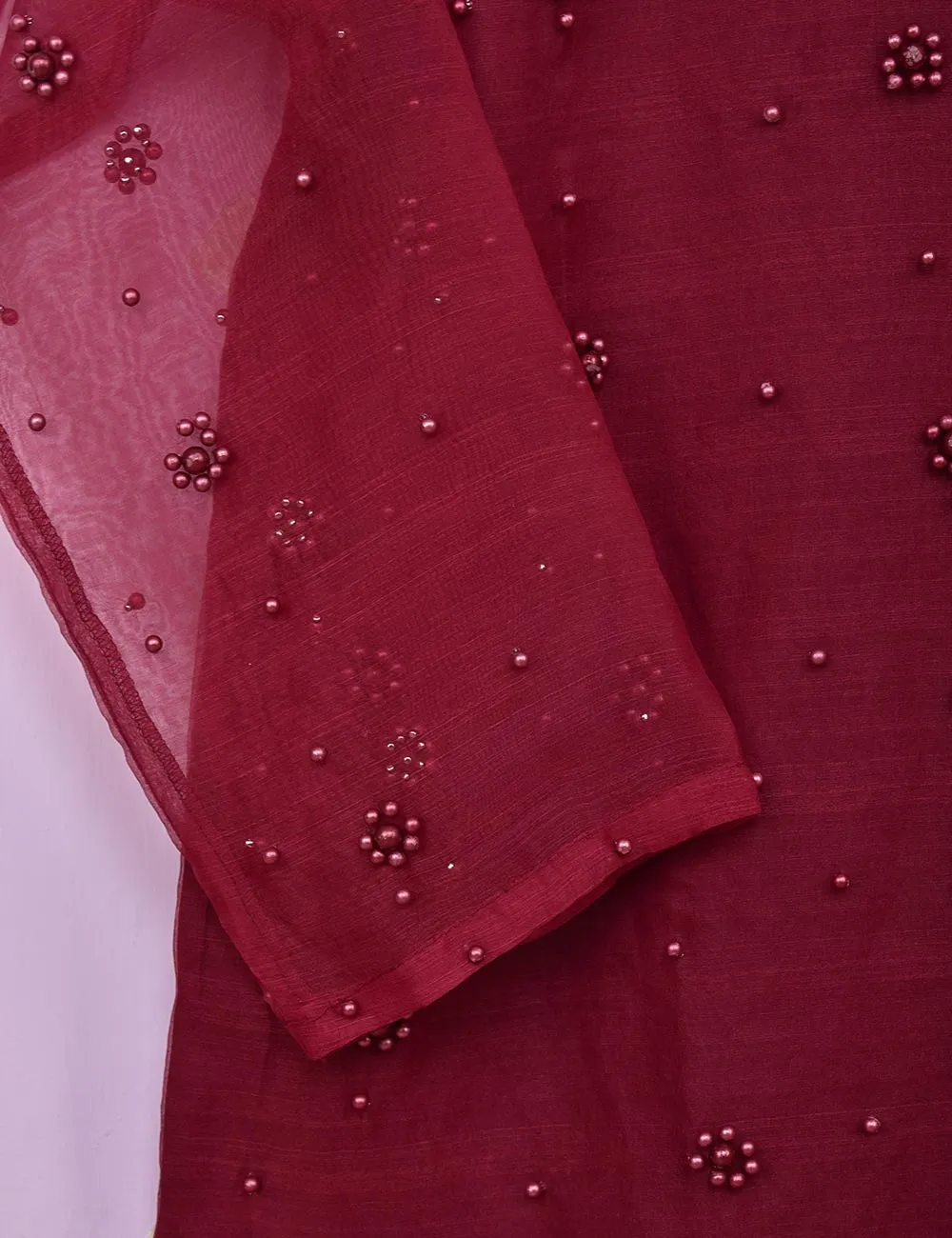 Organza Stitched Kurti - Organza Pearls (T20-042F-Maroon)