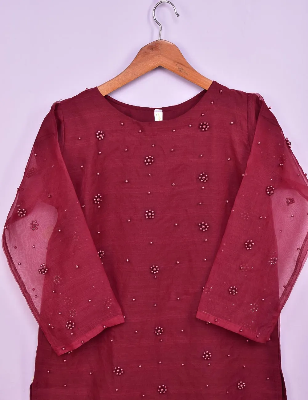 Organza Stitched Kurti - Organza Pearls (T20-042F-Maroon)