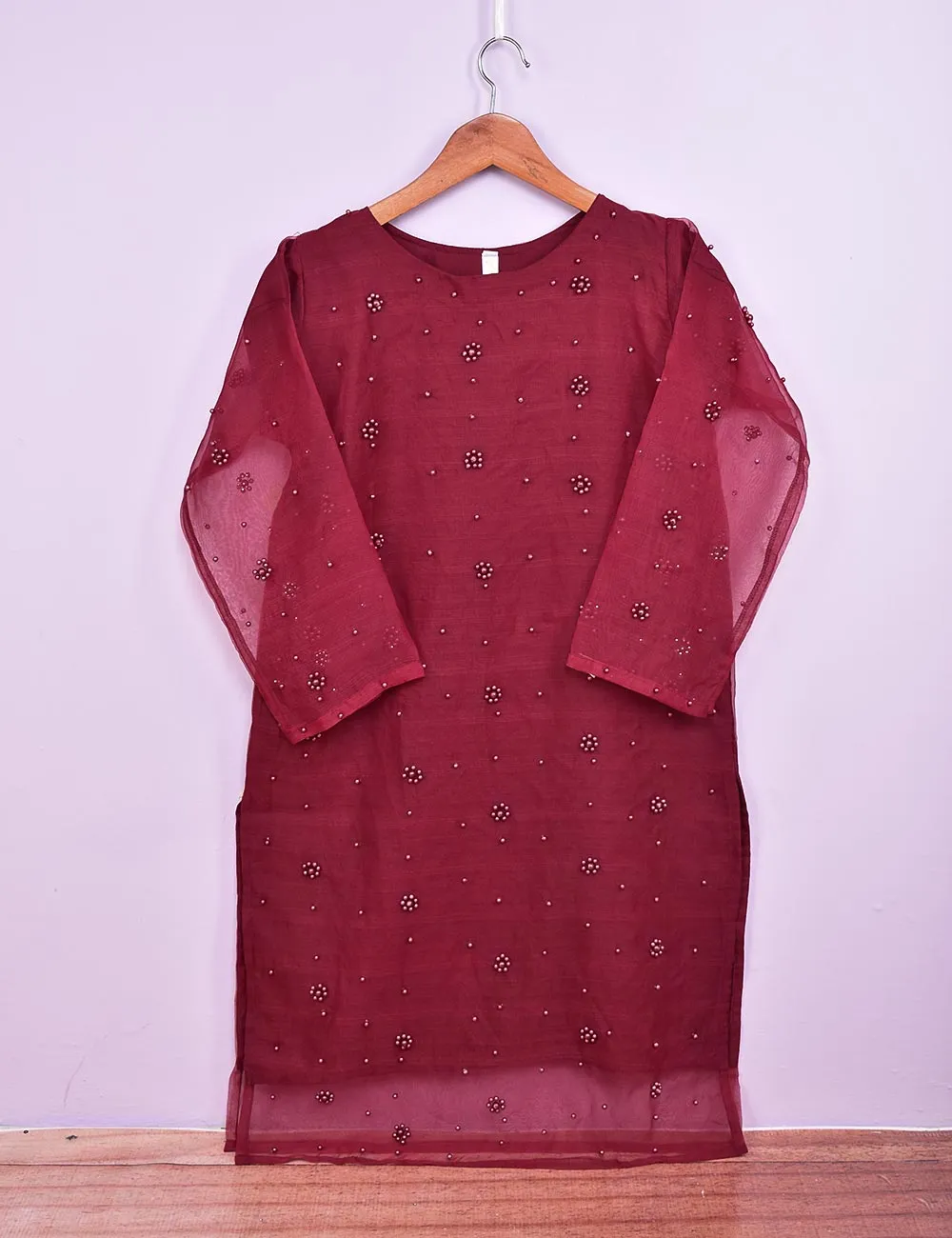 Organza Stitched Kurti - Organza Pearls (T20-042F-Maroon)