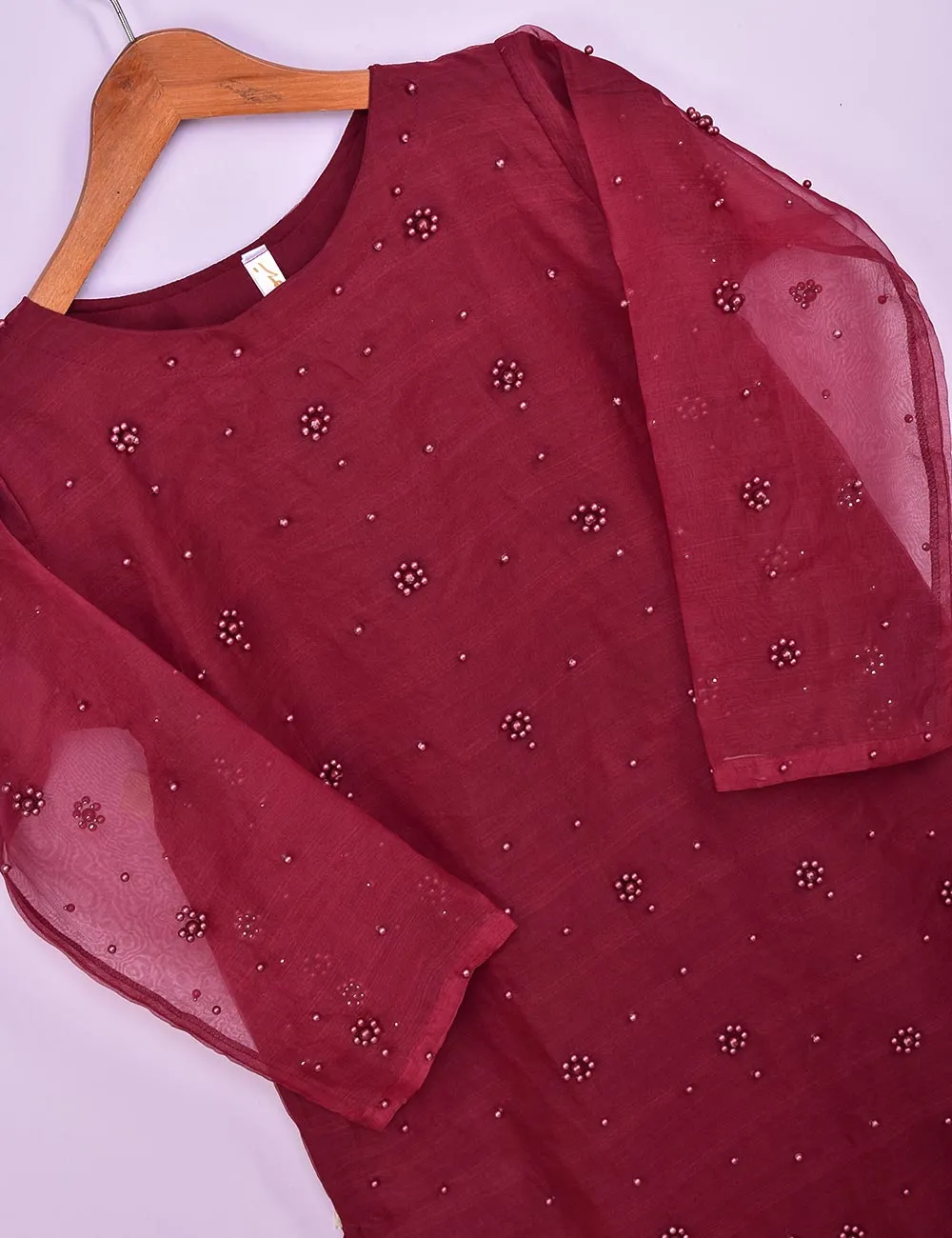 Organza Stitched Kurti - Organza Pearls (T20-042F-Maroon)