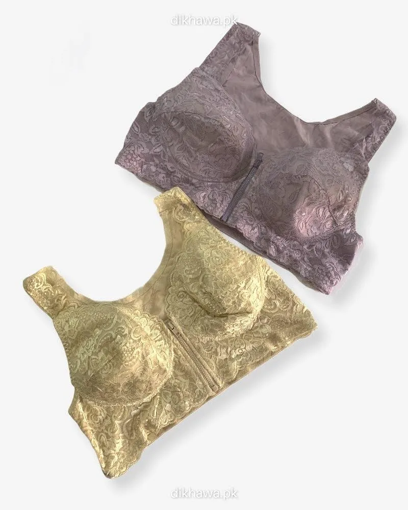 Pack of 2 - Front Open Bra With Button - Non Padded  Non Wired Bra Imported Stocklot Branded Front Open Bra
