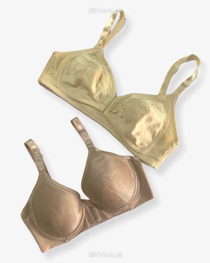 Pack of 2 - Front Open Bra With Button - Non Padded  Non Wired Bra Imported Stocklot Branded Front Open Bra