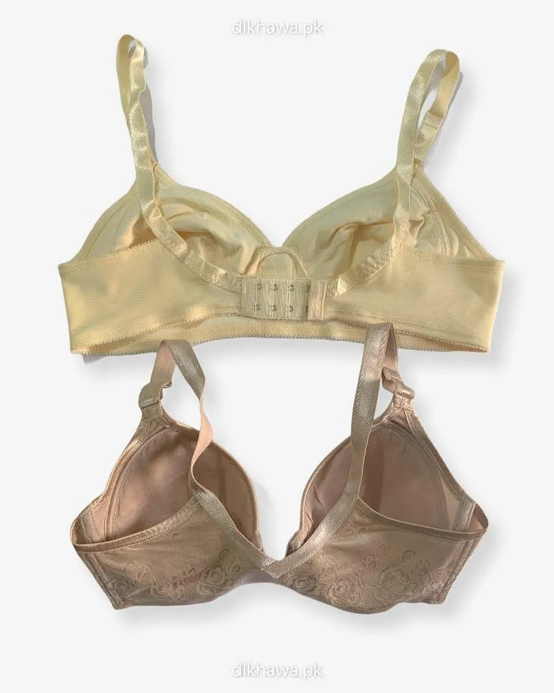 Pack of 2 - Front Open Bra With Button - Non Padded  Non Wired Bra Imported Stocklot Branded Front Open Bra