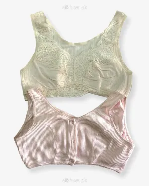 Pack of 2 - Front Open Bra With Button - Non Padded  Non Wired Bra Imported Stocklot Branded Front Open Bra