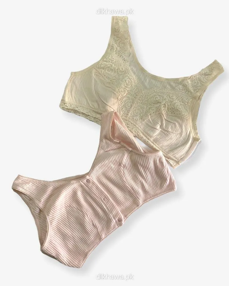 Pack of 2 - Front Open Bra With Button - Non Padded  Non Wired Bra Imported Stocklot Branded Front Open Bra