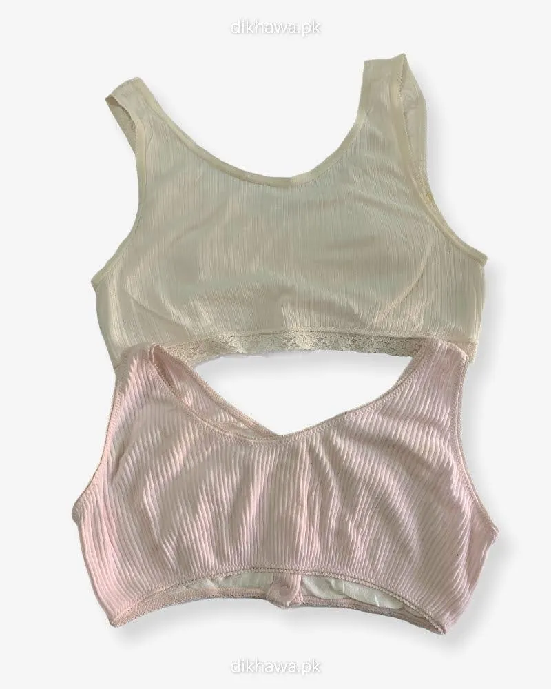 Pack of 2 - Front Open Bra With Button - Non Padded  Non Wired Bra Imported Stocklot Branded Front Open Bra