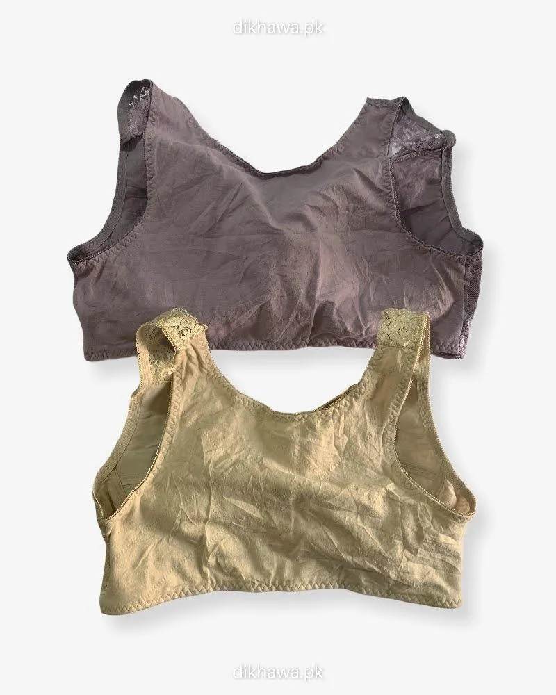 Pack of 2 - Front Open Bra With Button - Non Padded  Non Wired Bra Imported Stocklot Branded Front Open Bra