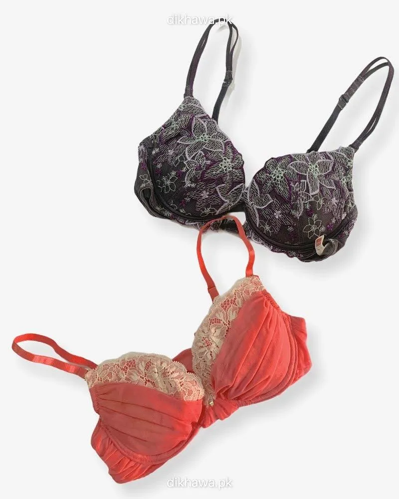 Pack of 2 - Front Open Bra with Button - Soft Padded  Underwired Bra Imported Stocklot Branded Front Open Bra