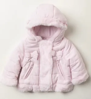 Padded Coat with Faux Fur Trim and Bows