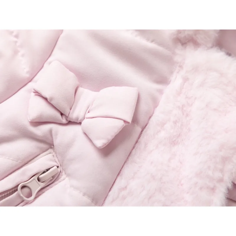Padded Coat with Faux Fur Trim and Bows