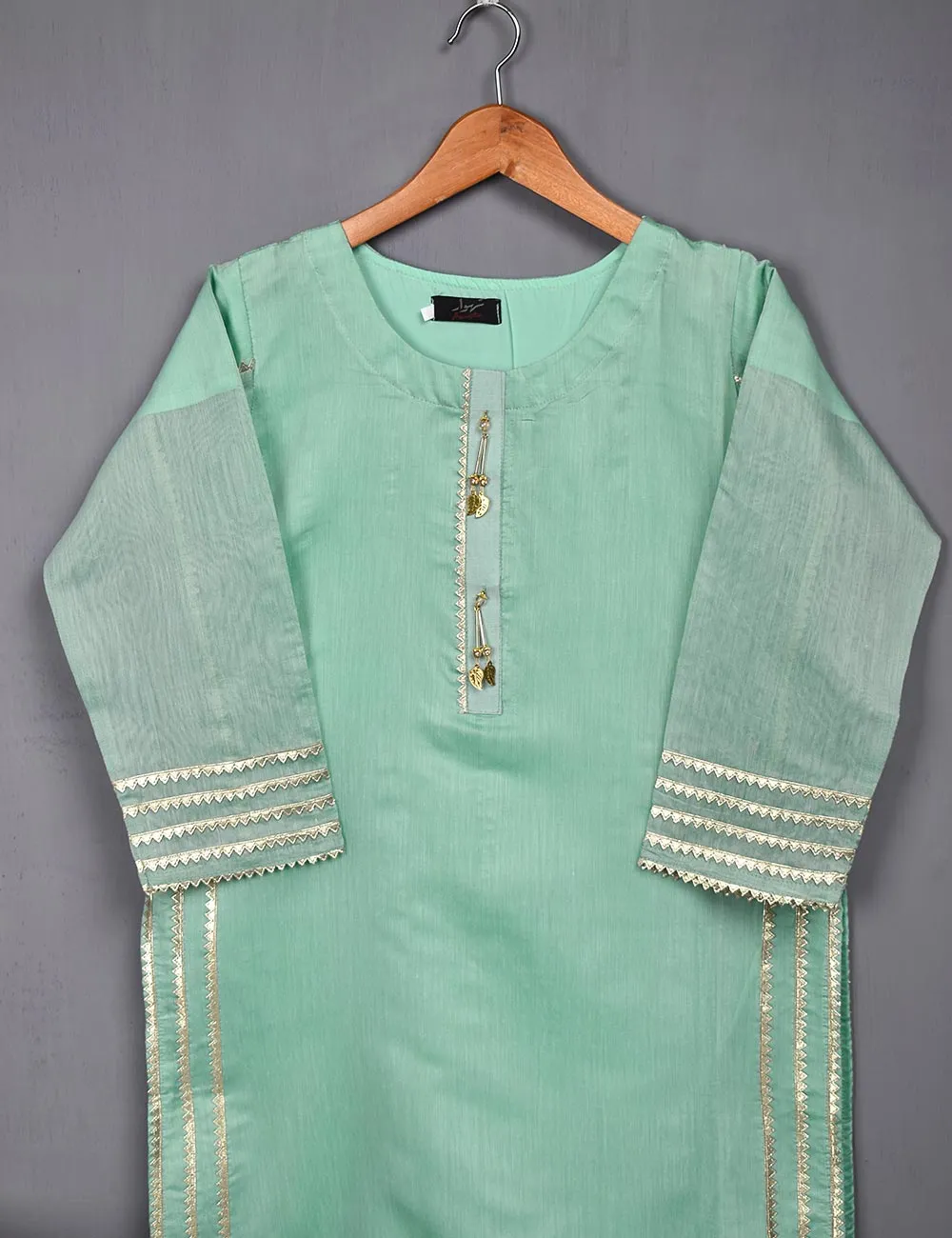 Paper Cotton Stitched Kurti - Crystal Bird (T20-056A-Green)