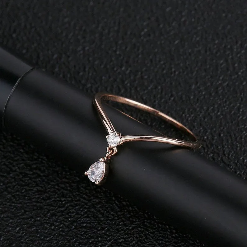 Pear Cut Moissanite Diamond ring, Solid Rose gold Engagement Ring, Unique Vintage Wedding Ring, Anniversary gift, propose ring for her