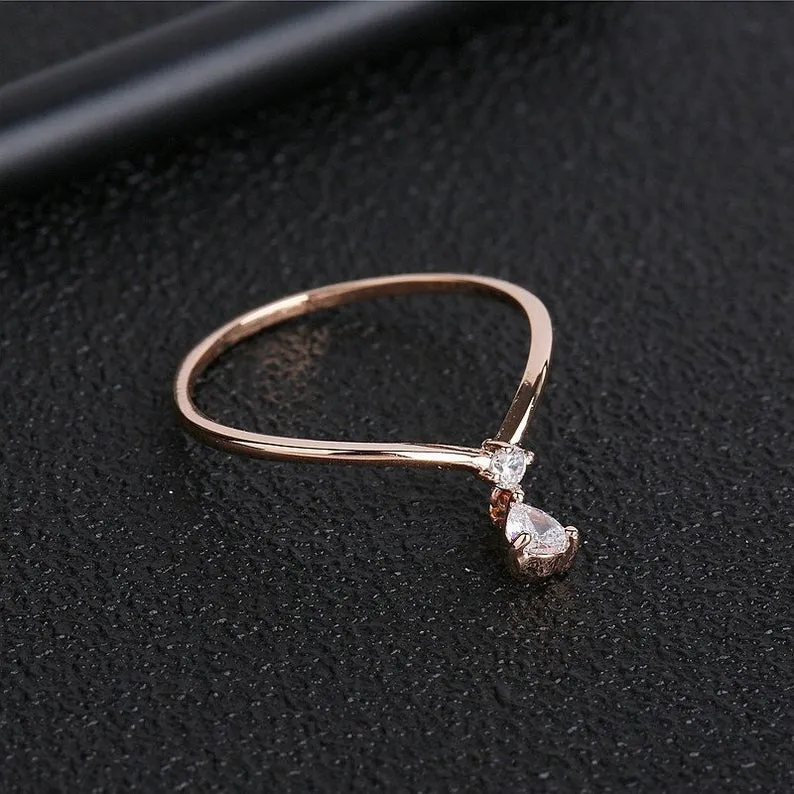 Pear Cut Moissanite Diamond ring, Solid Rose gold Engagement Ring, Unique Vintage Wedding Ring, Anniversary gift, propose ring for her