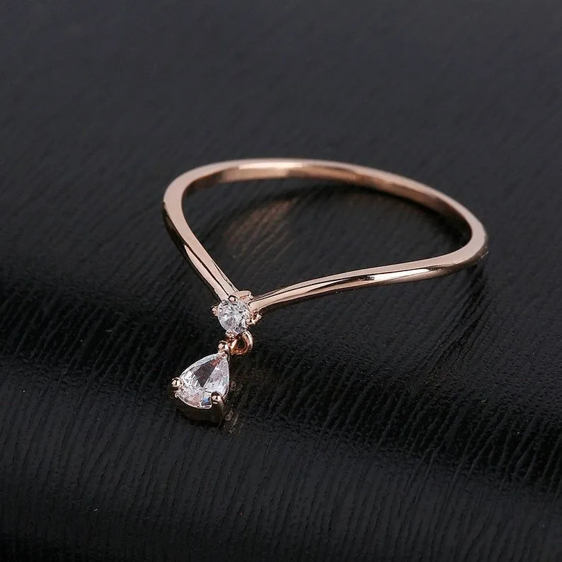Pear Cut Moissanite Diamond ring, Solid Rose gold Engagement Ring, Unique Vintage Wedding Ring, Anniversary gift, propose ring for her