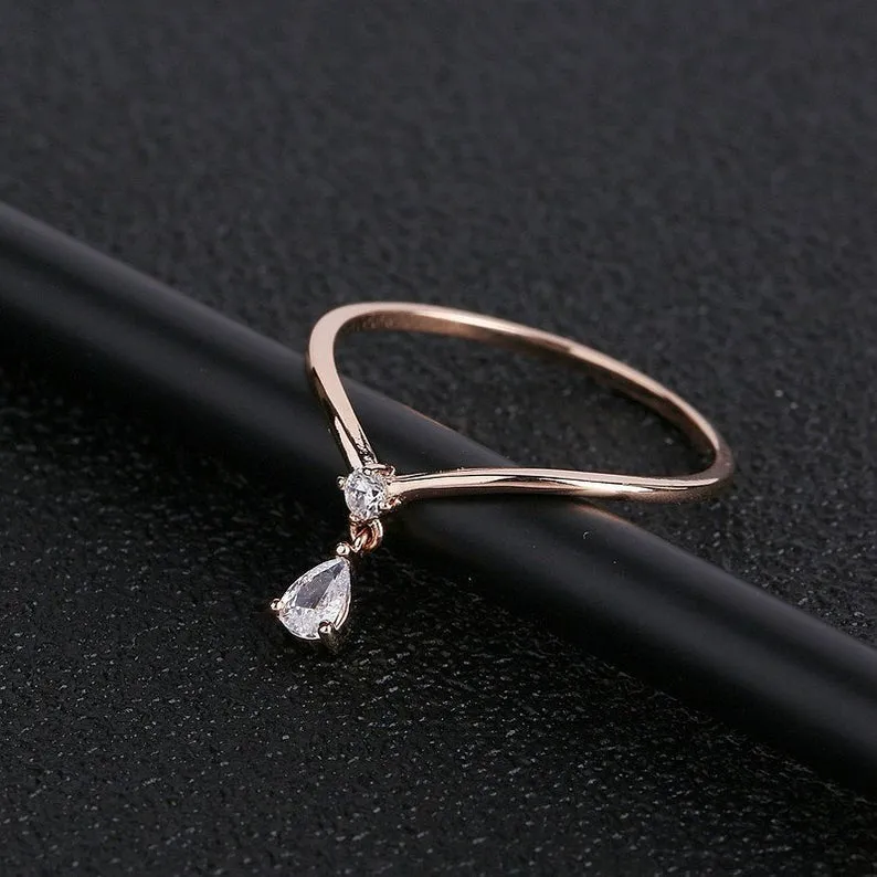 Pear Cut Moissanite Diamond ring, Solid Rose gold Engagement Ring, Unique Vintage Wedding Ring, Anniversary gift, propose ring for her