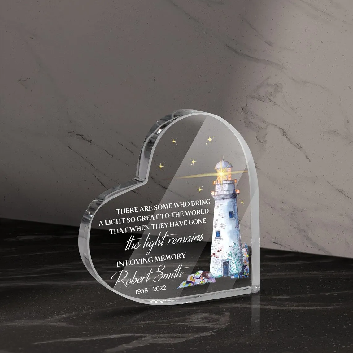 Personalized Memorial Heart Shaped Acrylic, Lighthouse Memorial Sign, Memorial Heart Plaque, Retirement Gift