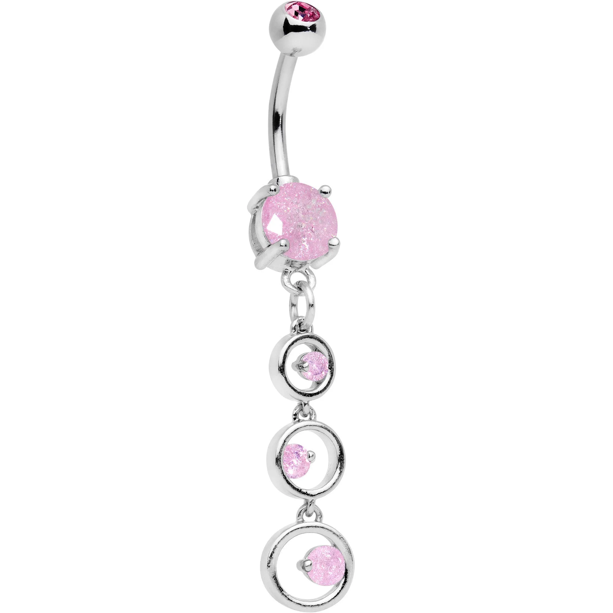 Pink CZ Gem Ring Around and Around Dangle Belly Ring