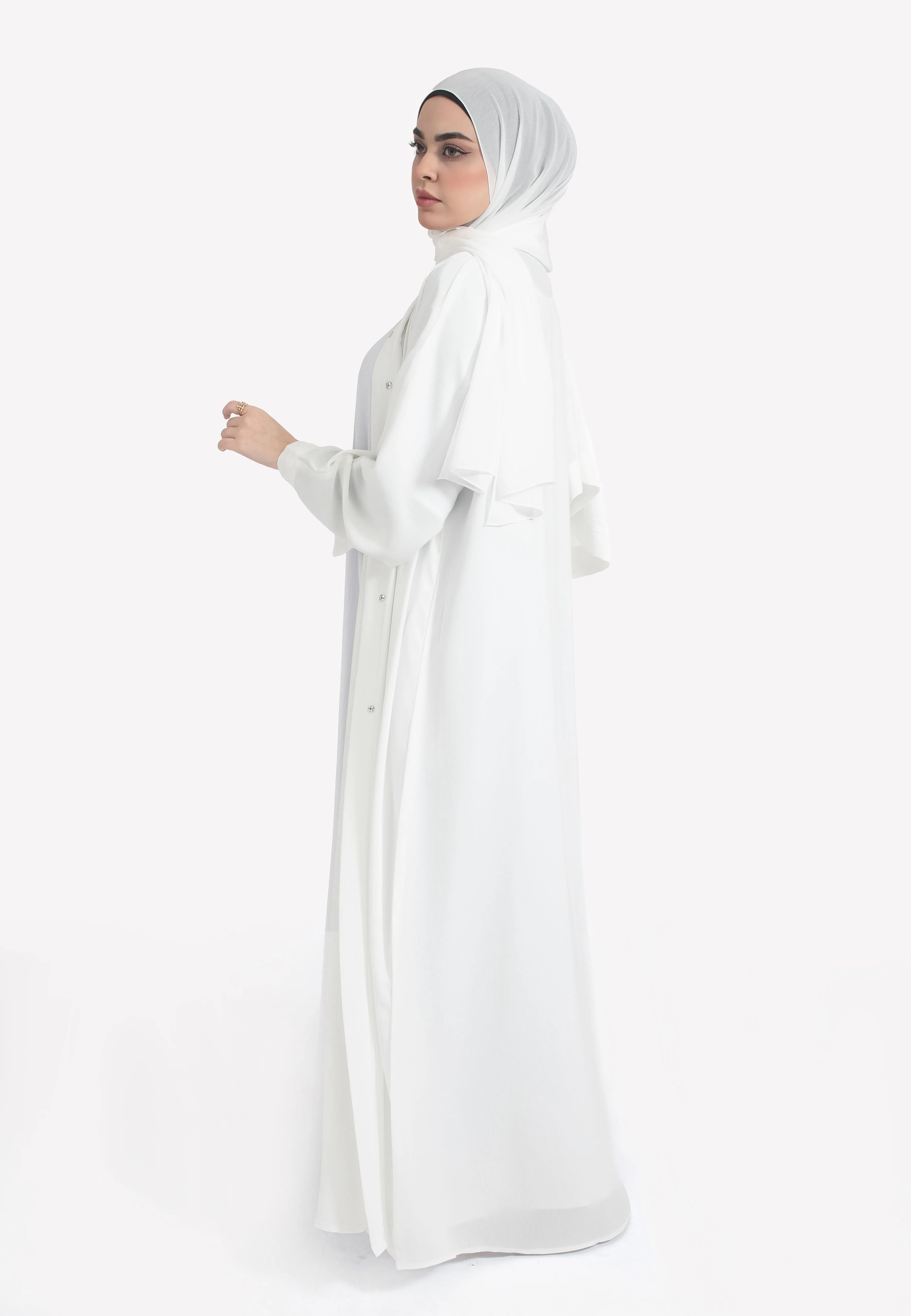 Plain Off-White Textured Open Abaya