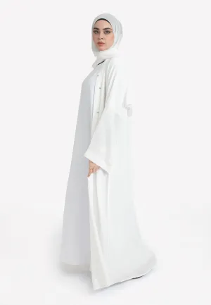 Plain Off-White Textured Open Abaya