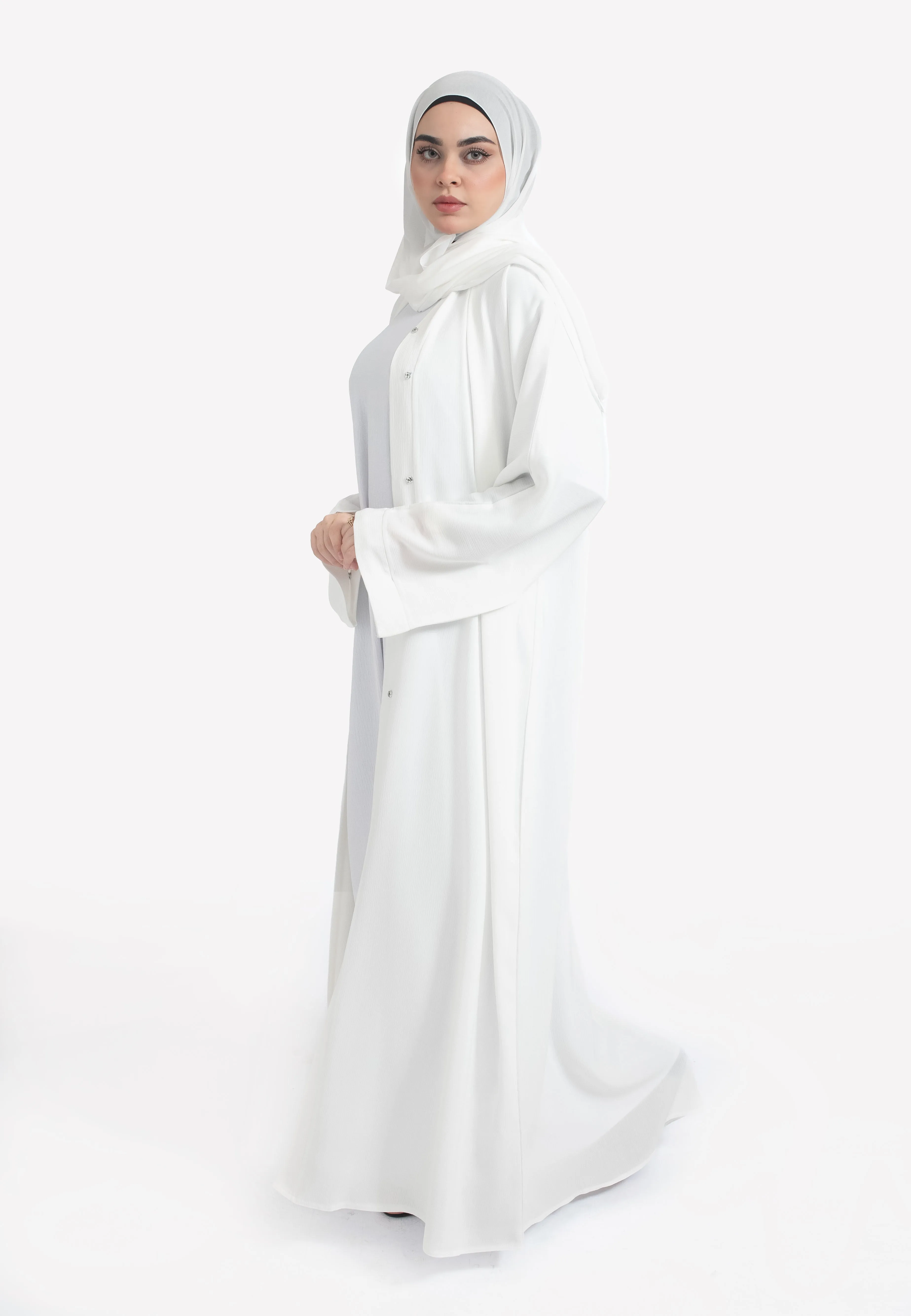 Plain Off-White Textured Open Abaya