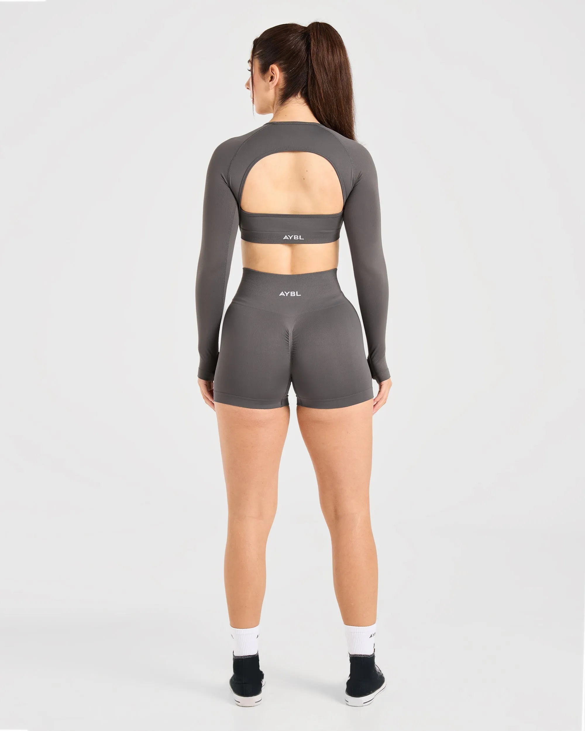 Power Seamless Long Sleeve Crop Top - Charcoal