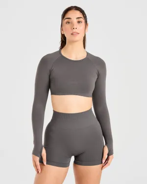 Power Seamless Long Sleeve Crop Top - Charcoal