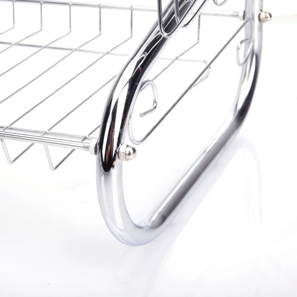 Practical Multifunctional Dual Layer Bowls & Dishes & Spoons Collection Shelf Dish Drainer Silver