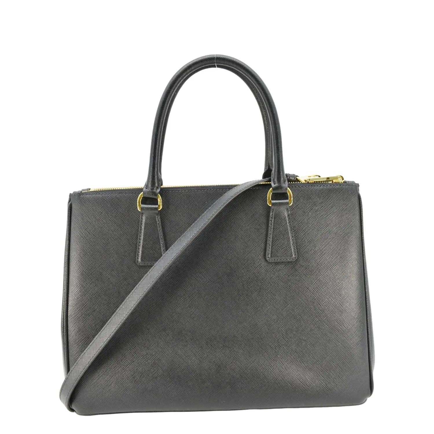 PRADA Galleria Double Zip Saffiano Leather Top Handle Tote Bag Black