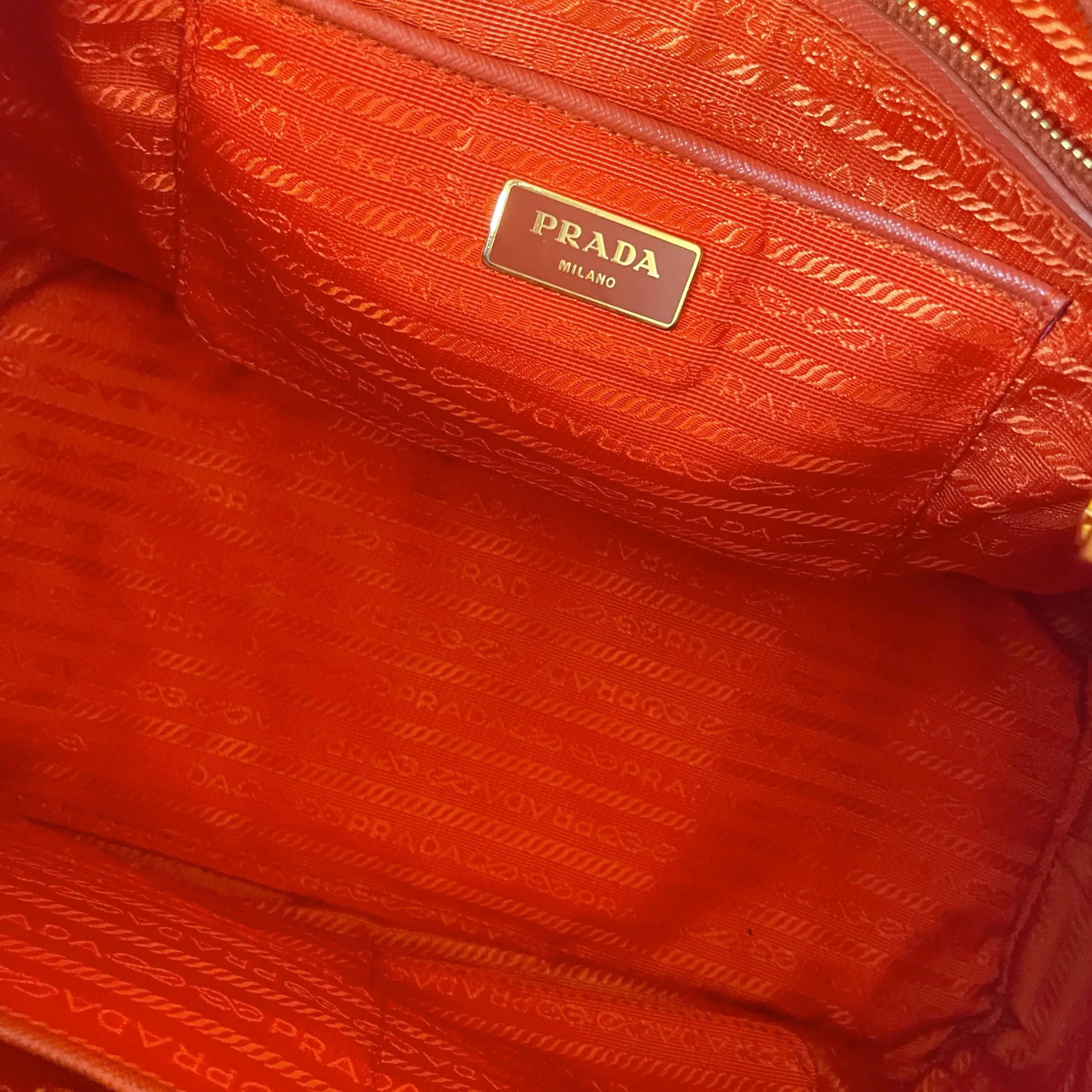 Prada Orange Textured Jumbo Top Handle Bag