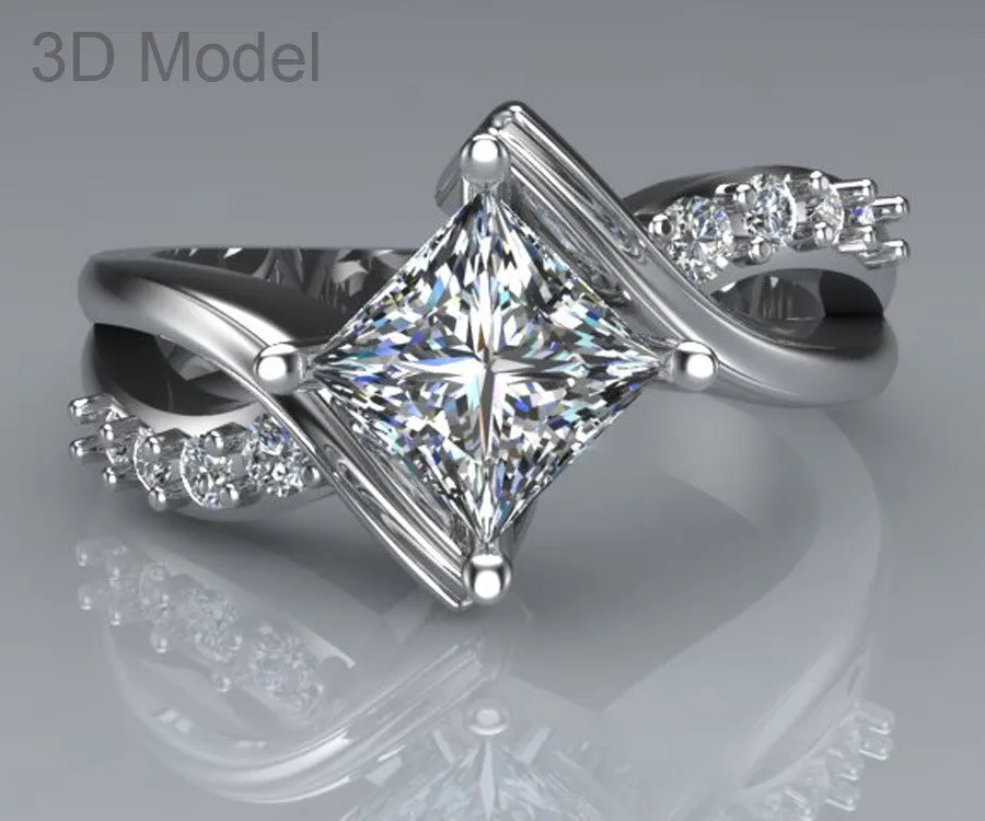 Princess Diamond Curved Wedding Ring