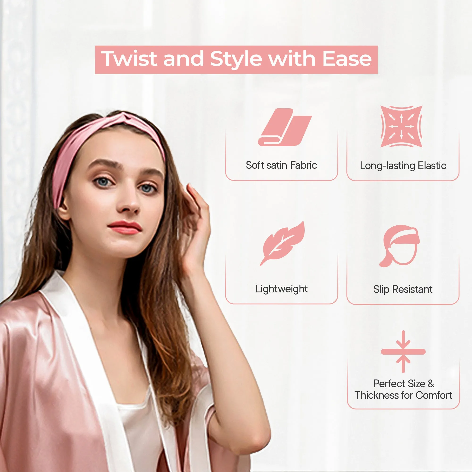 Prolixr's Pink Satin Cross Knot Headband For Women - Double Twist Head Wrap - No Hair Breakage, Soft Elastic & Comfortable Stretch Bandanas For Women | Hair Band For Women - Skincare Headband
