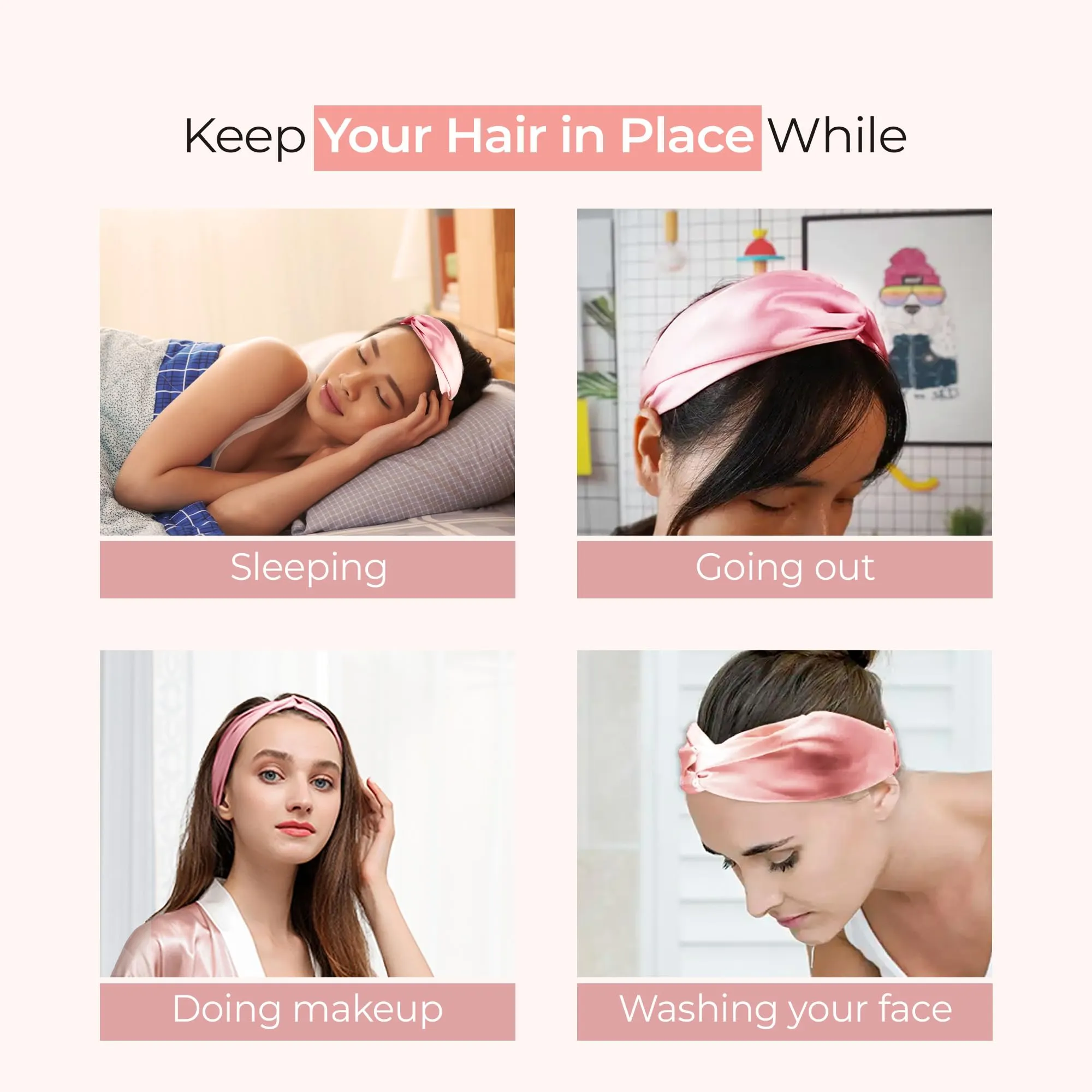 Prolixr's Pink Satin Cross Knot Headband For Women - Double Twist Head Wrap - No Hair Breakage, Soft Elastic & Comfortable Stretch Bandanas For Women | Hair Band For Women - Skincare Headband
