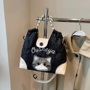 Quilted Cat Plaid Handles Bucket Bag