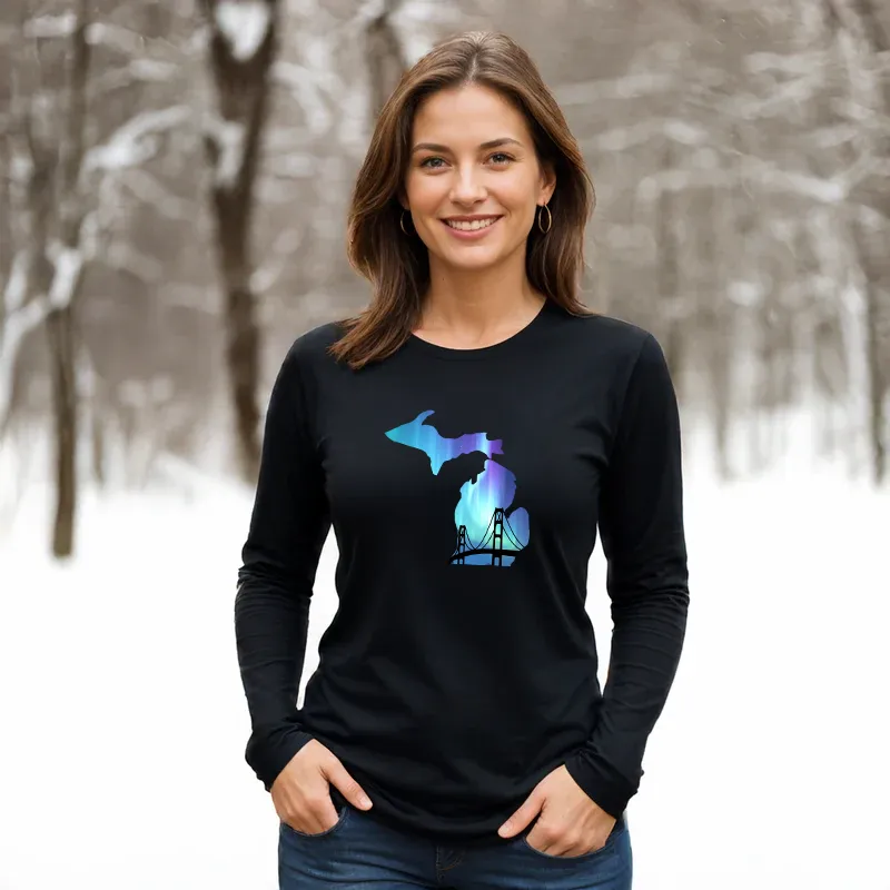 "Bridge Northern Lights" Relaxed Fit Long Sleeve Unisex T-Shirt