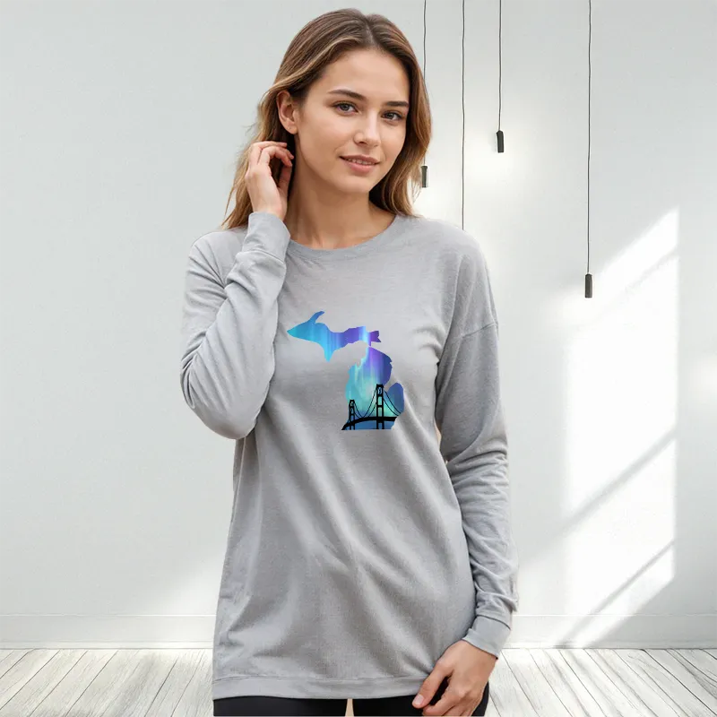 "Bridge Northern Lights" Relaxed Fit Long Sleeve Unisex T-Shirt