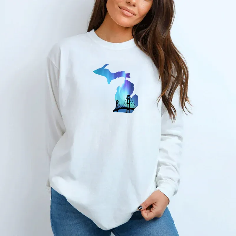 "Bridge Northern Lights" Relaxed Fit Long Sleeve Unisex T-Shirt