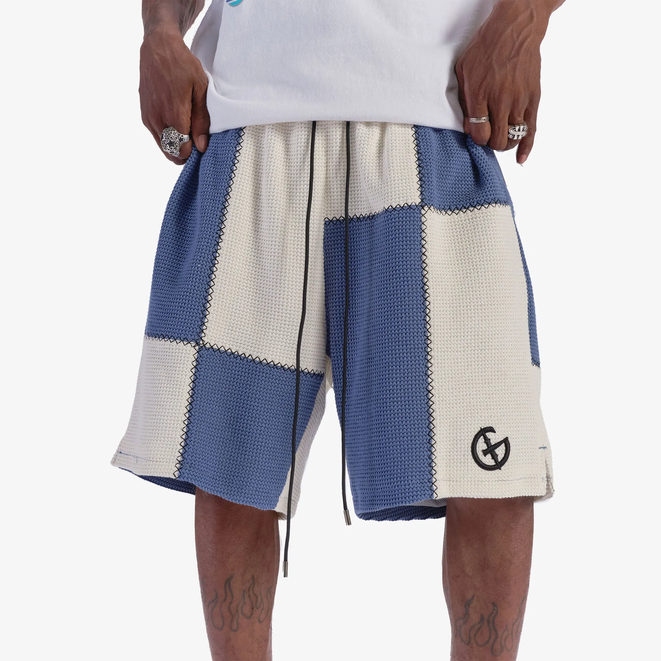 "Dopamine" Knitted Shorts (blue/cream)