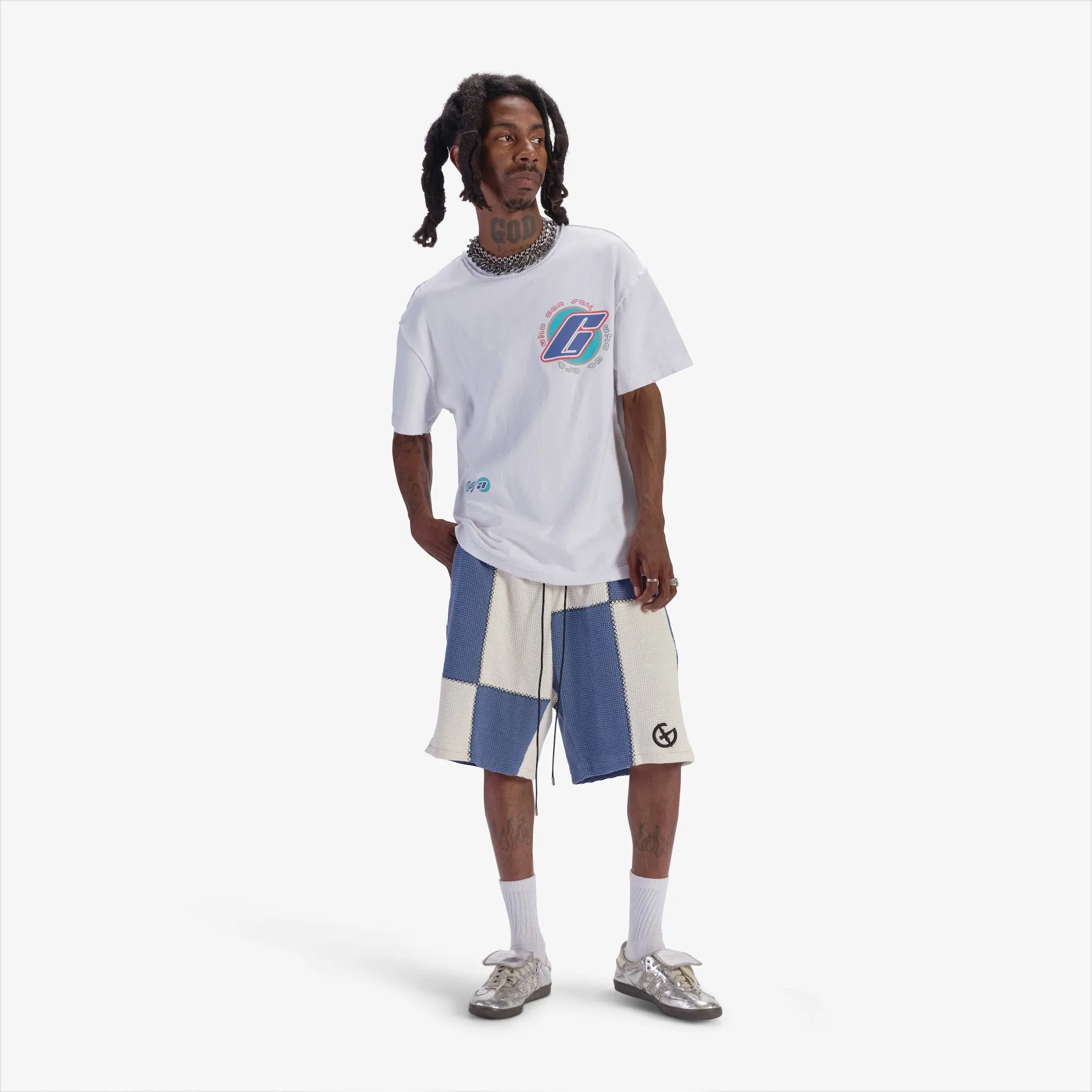 "Dopamine" Knitted Shorts (blue/cream)