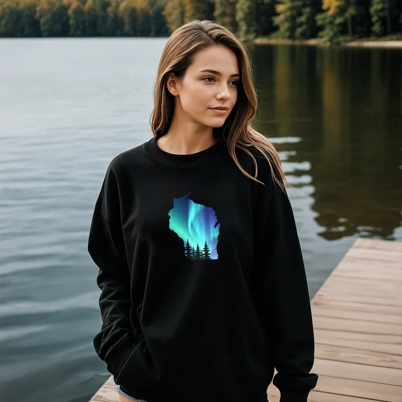 "Wisconsin Northern Lights" Relaxed Fit Classic Crew Unisex Sweatshirt
