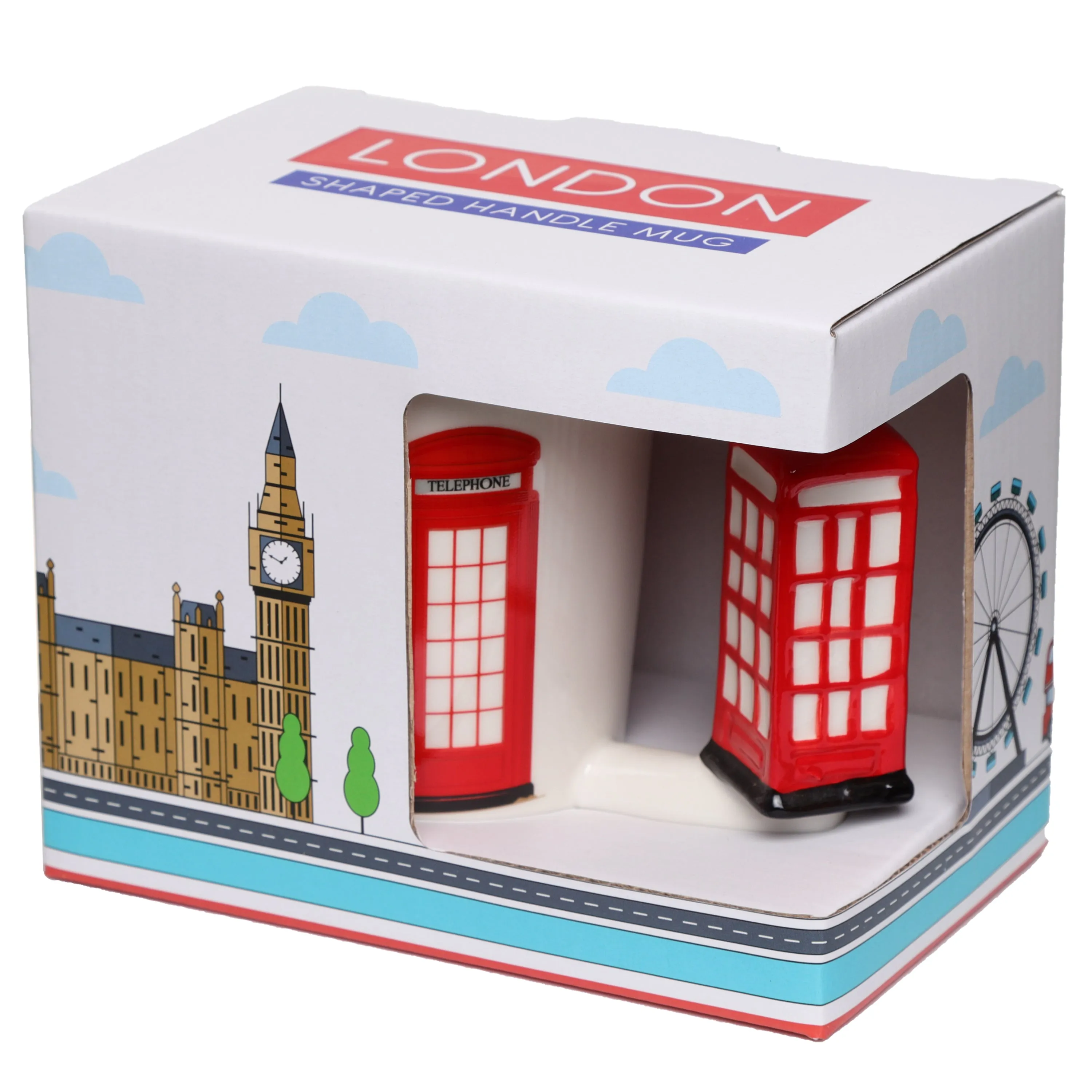 Red Telephone Box Ceramic Shaped Handle Mug with Decal