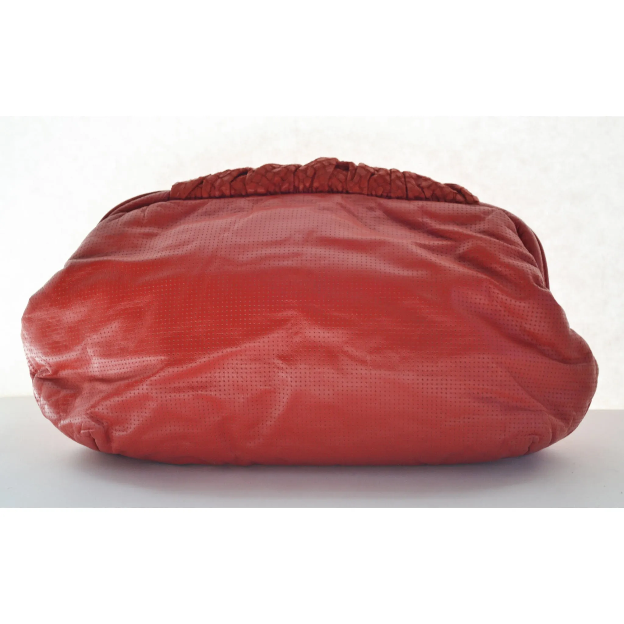 Red Textured Leather Purse With Leopard Trim