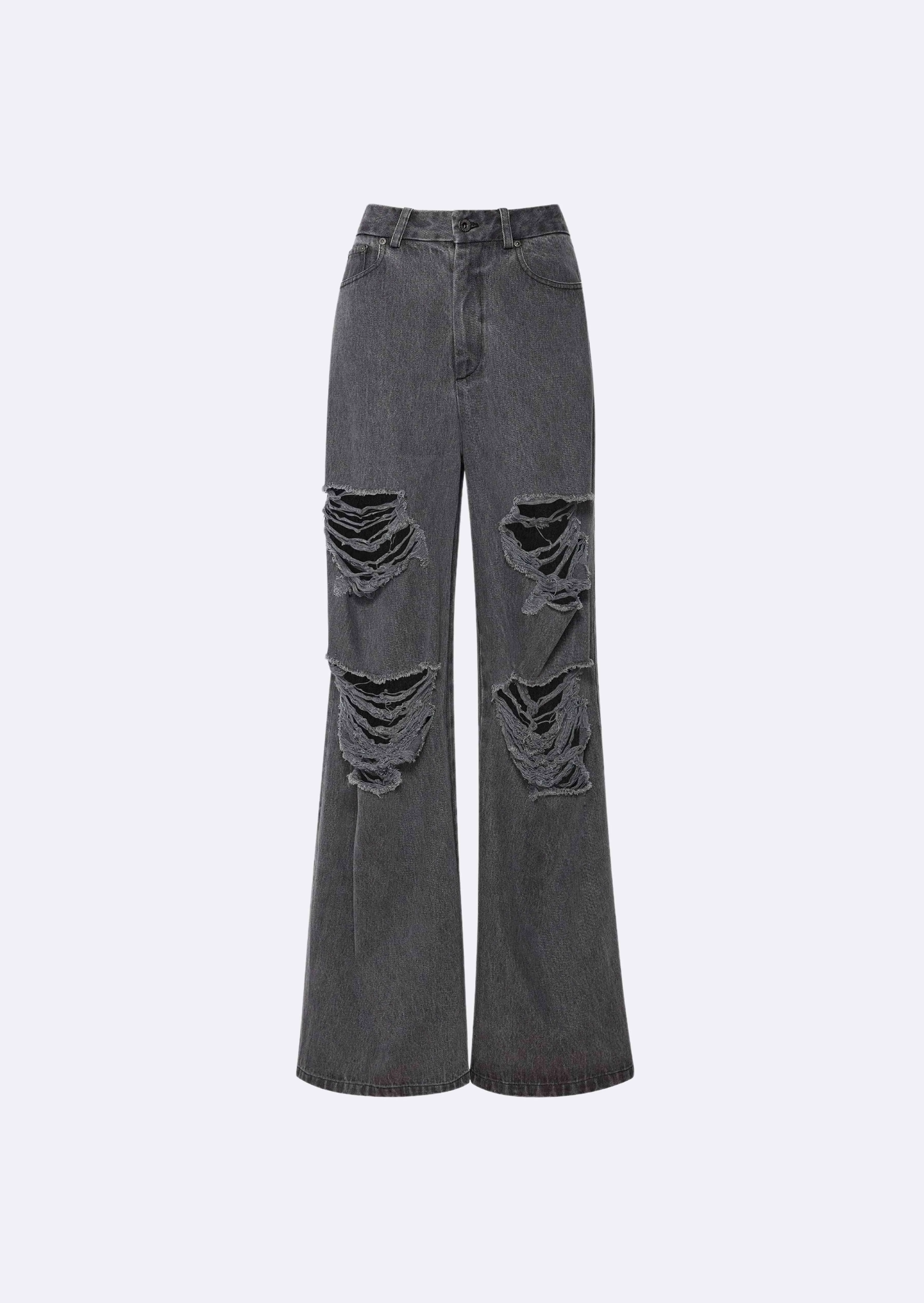 Relaxed Denim Distressed Wide Leg Jean