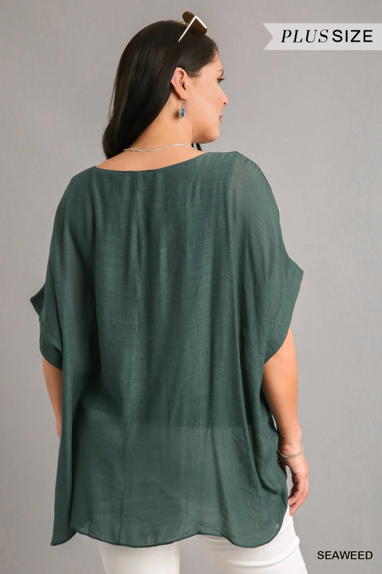 Relaxed Fit High Low Top with Dolman Sleeve