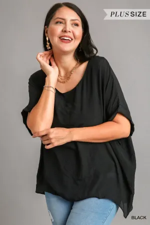 Relaxed Fit High Low Top with Dolman Sleeve