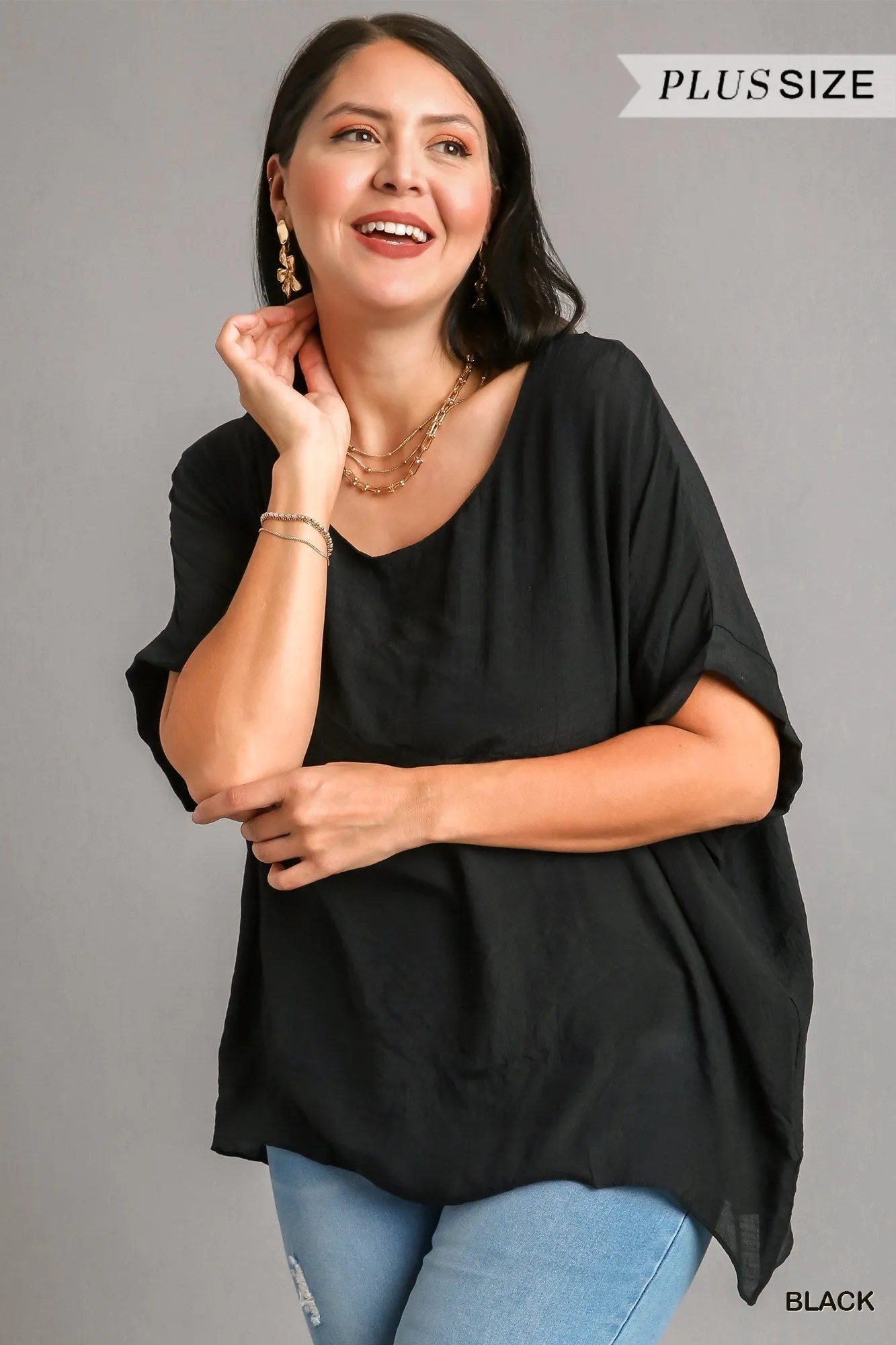 Relaxed Fit High Low Top with Dolman Sleeve