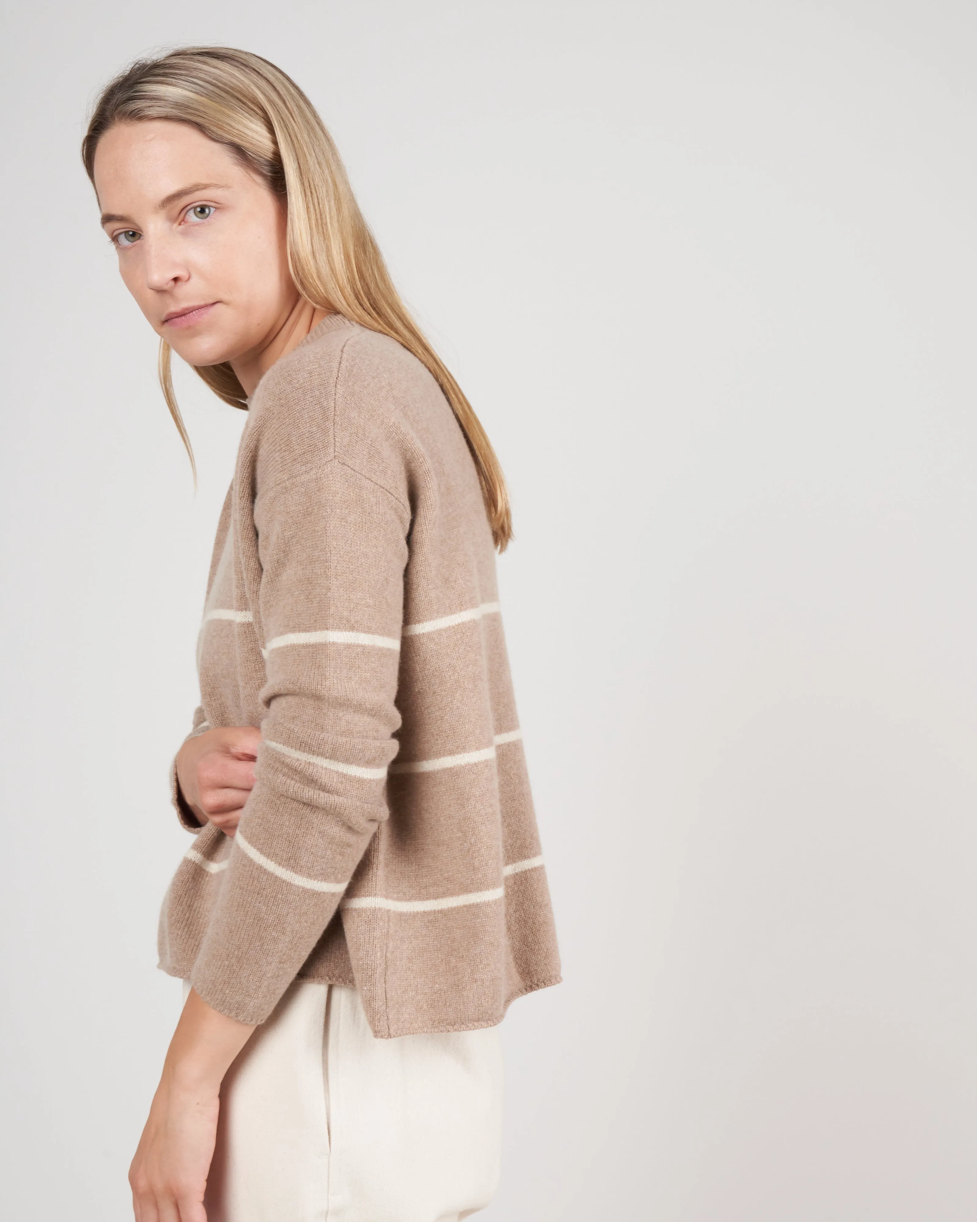 relaxed striped sweater - oatmeal