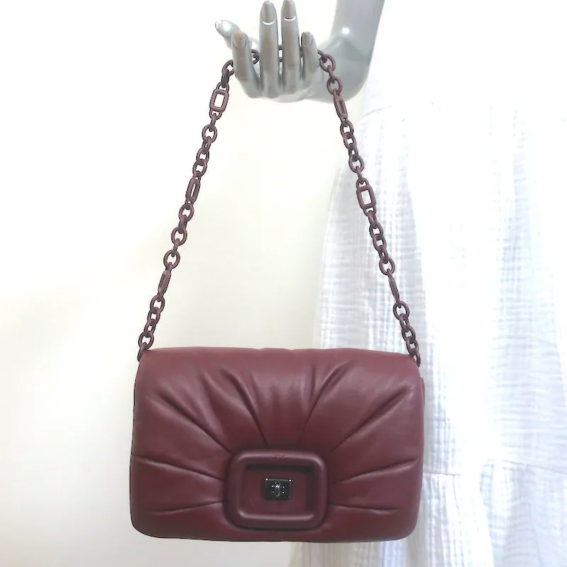 Roger Vivier Viv' Choc Shoulder Bag Burgundy Padded Leather