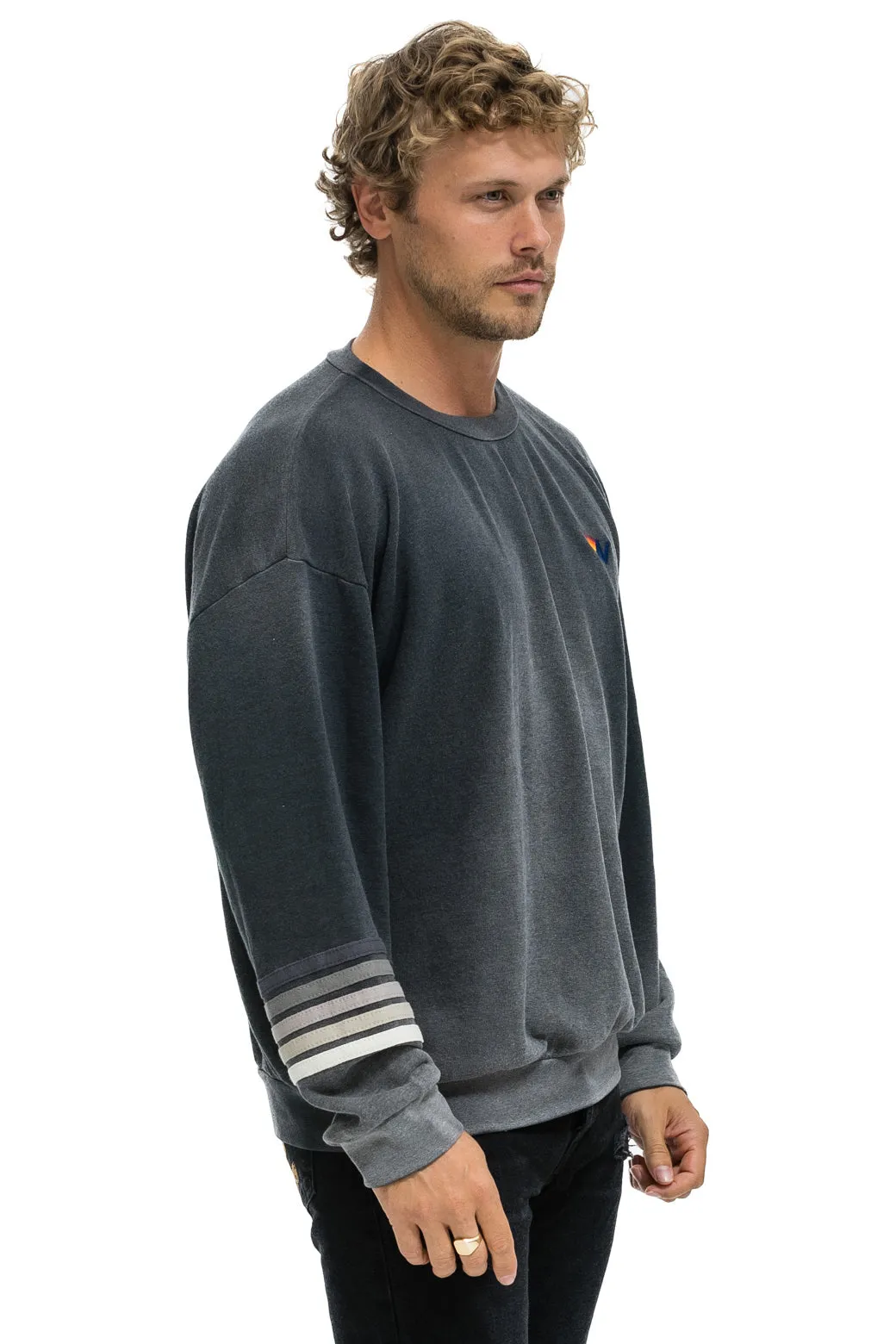 RUGBY STITCH RELAXED CREW SWEATSHIRT - FADED SMOKE