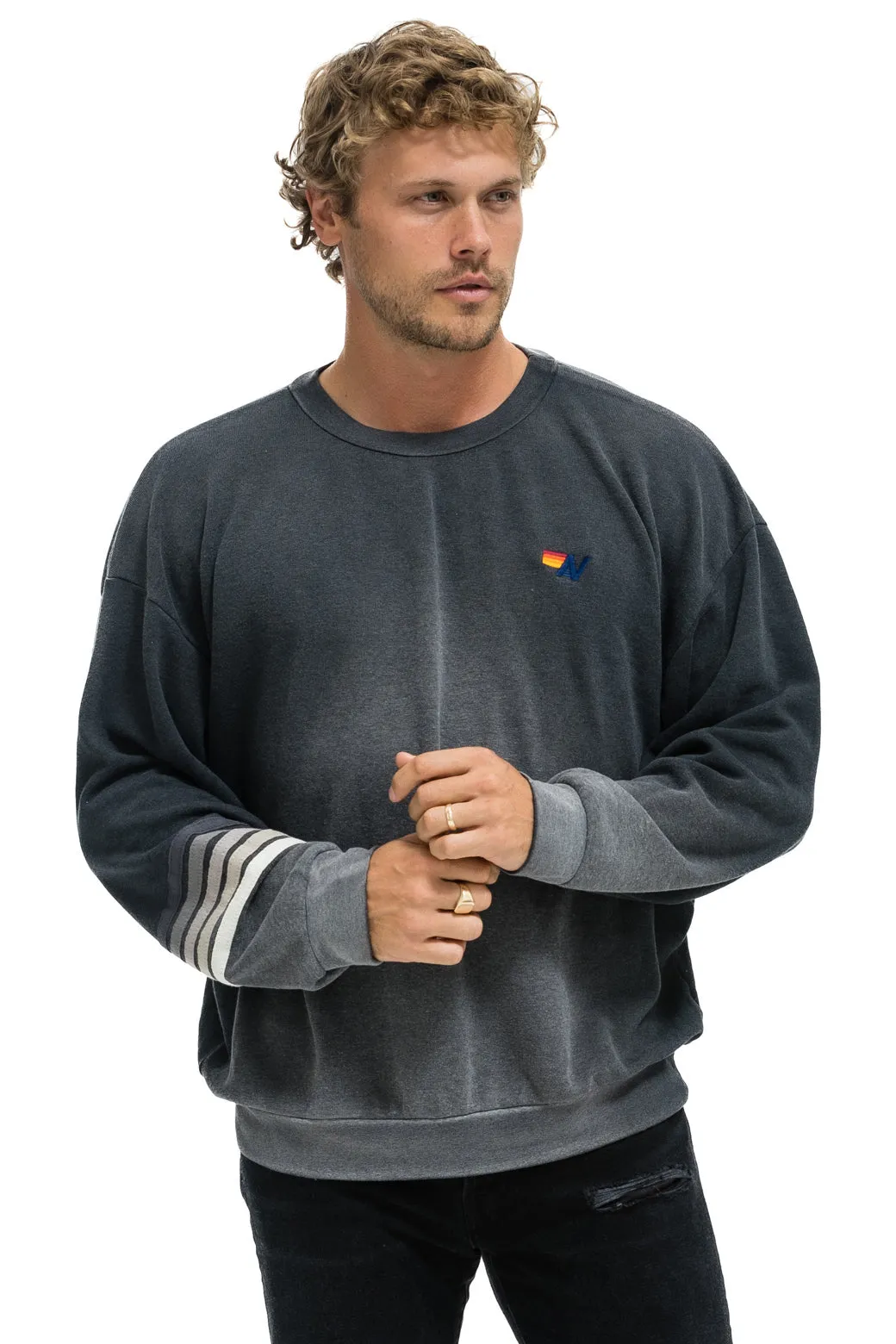 RUGBY STITCH RELAXED CREW SWEATSHIRT - FADED SMOKE